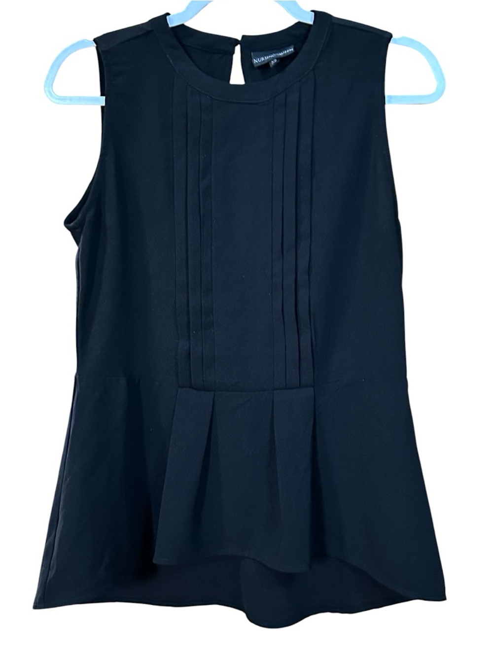 Nursing Queen Black Sleeveless Pintuck Peplum Blouse